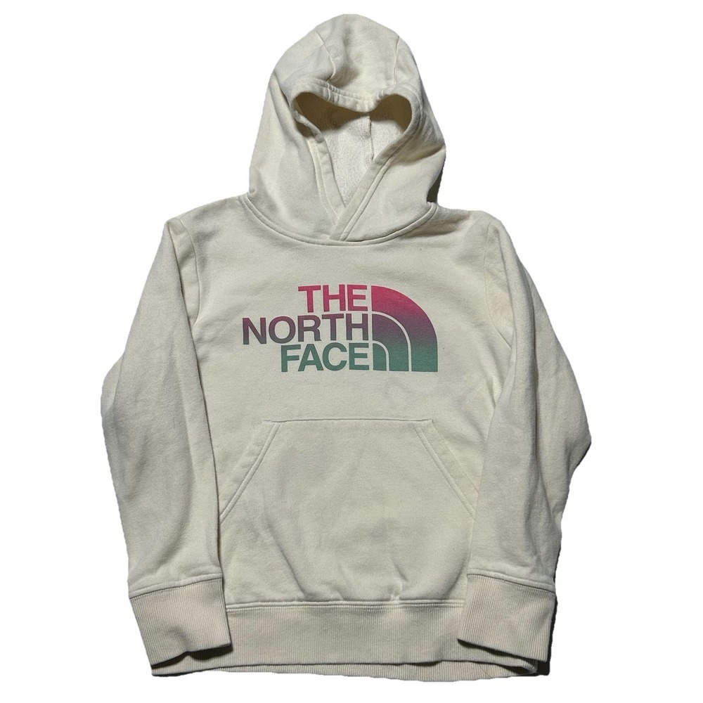 Girl's The North Face Hoodie Pullover Sweater Size XS (6) Ivory Colorful‎ Logo